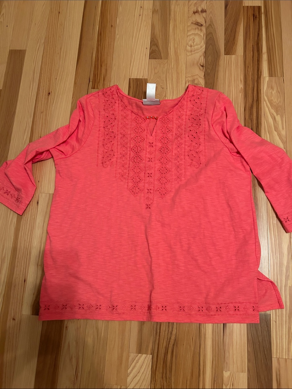 Alfred Dunner Coral Pink Embroidered Tunic Top